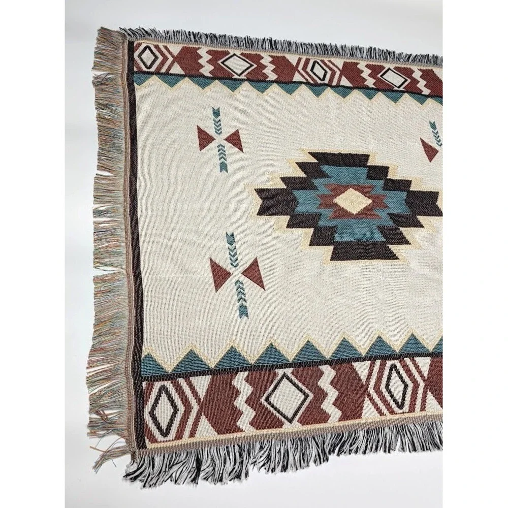 Southwestern Throw Sofa Blanket Tribal Fringed Tapestry Woven Rustic 35